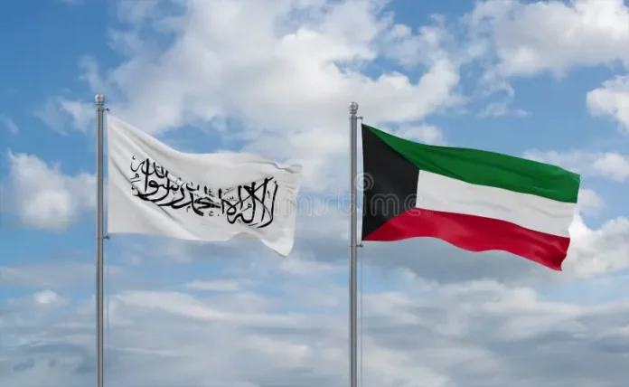 kuwait-afghanistan-flags-country-relationship-concept-waving-together-wind-blue-cloudy-sky-two-294404781